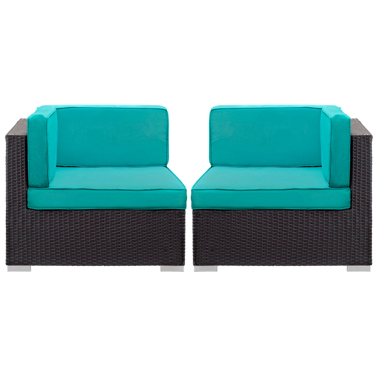 Gather Outdoor Patio Corner Chair Set of 2 | Outdoor Modular Sectional Components, Espresso & Turquoise