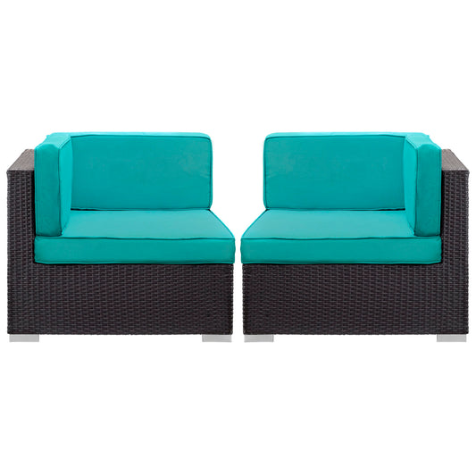 Commune Alfresco Corner Chair Set of 2 | Outdoor Modular Sectional Components, Espresso & Turquoise
