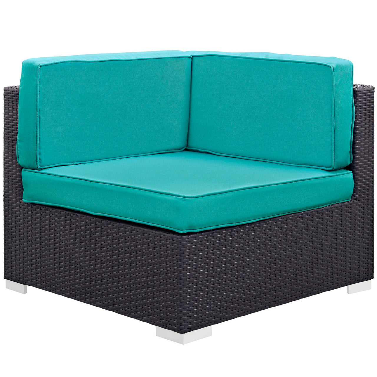 Gather Outdoor Patio Corner Chair Set of 2 | Outdoor Modular Sectional Components, Espresso & Turquoise