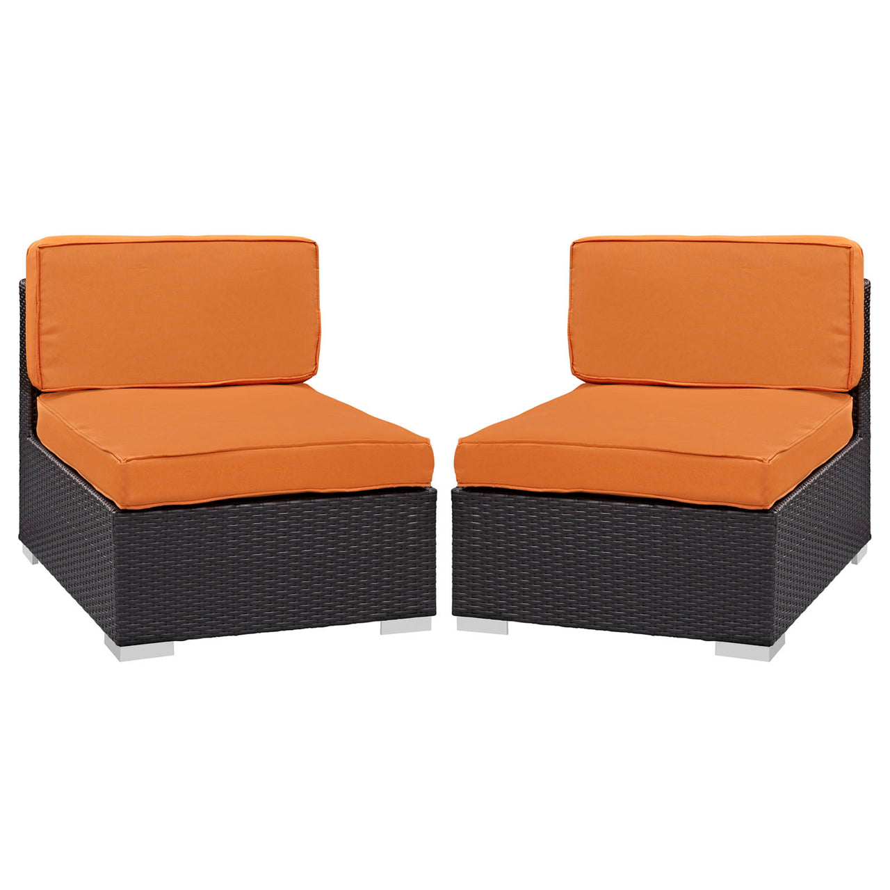 Commune Alfresco Armless Chair Set of 2 | Outdoor Modular Sectional Components, Espresso & Orange