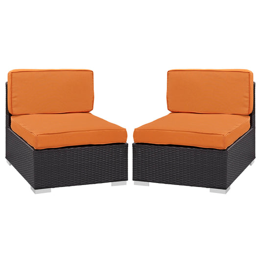 Commune Alfresco Armless Chair Set of 2 | Outdoor Modular Sectional Components, Espresso & Orange