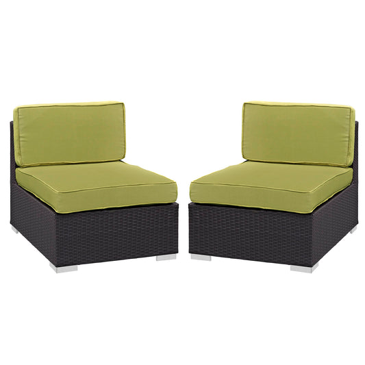 Commune Alfresco Armless Chair Set of 2 | Outdoor Modular Sectional Components, Espresso & Peridot