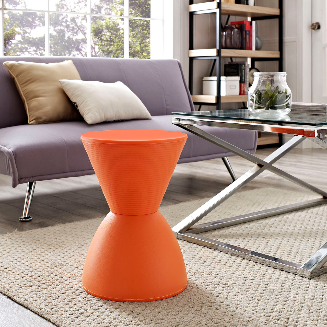 Haste Indoor | Outdoor Backless Stool | Side Table, Orange