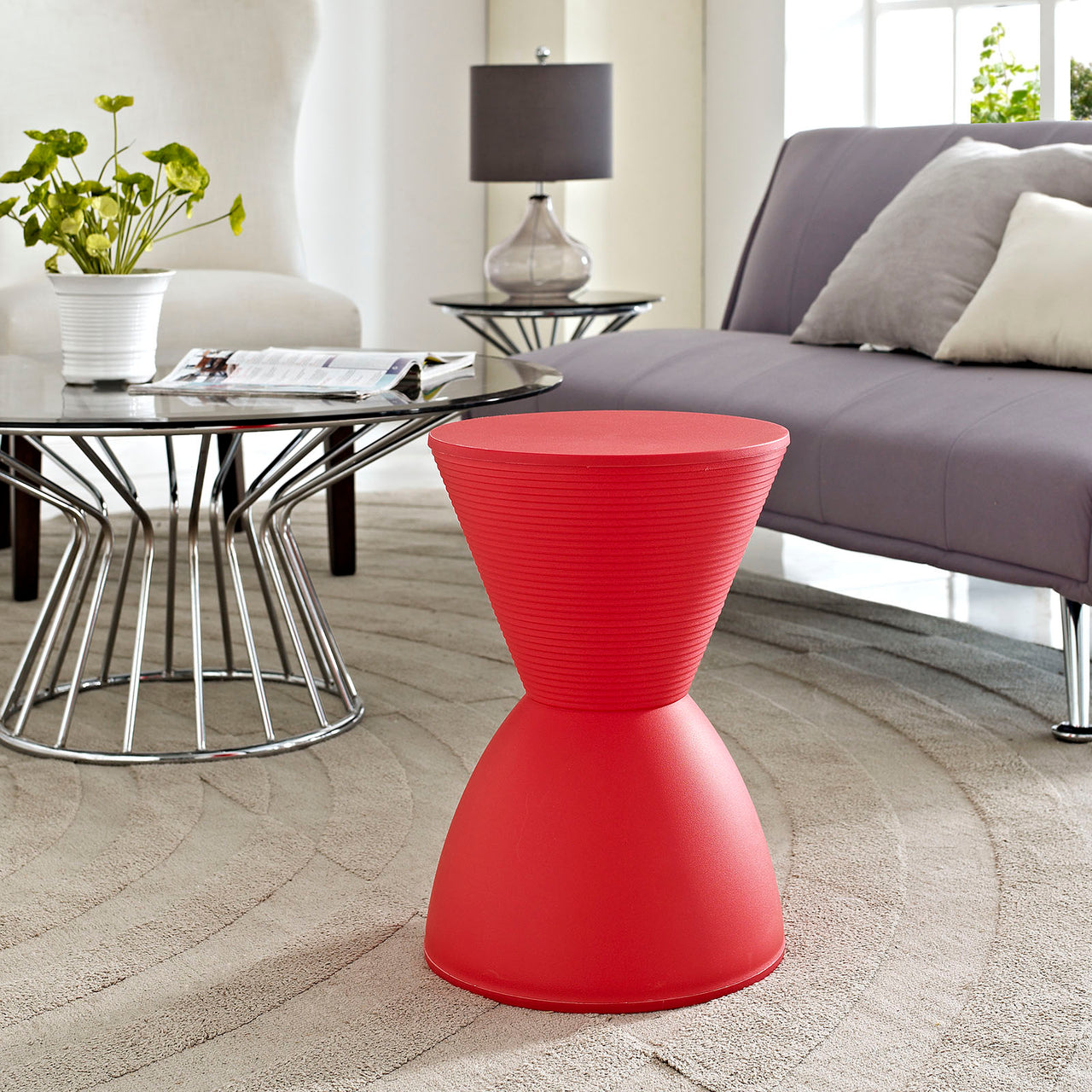 Perpetual Indoor | Outdoor Backless Stool | Side Table, Red