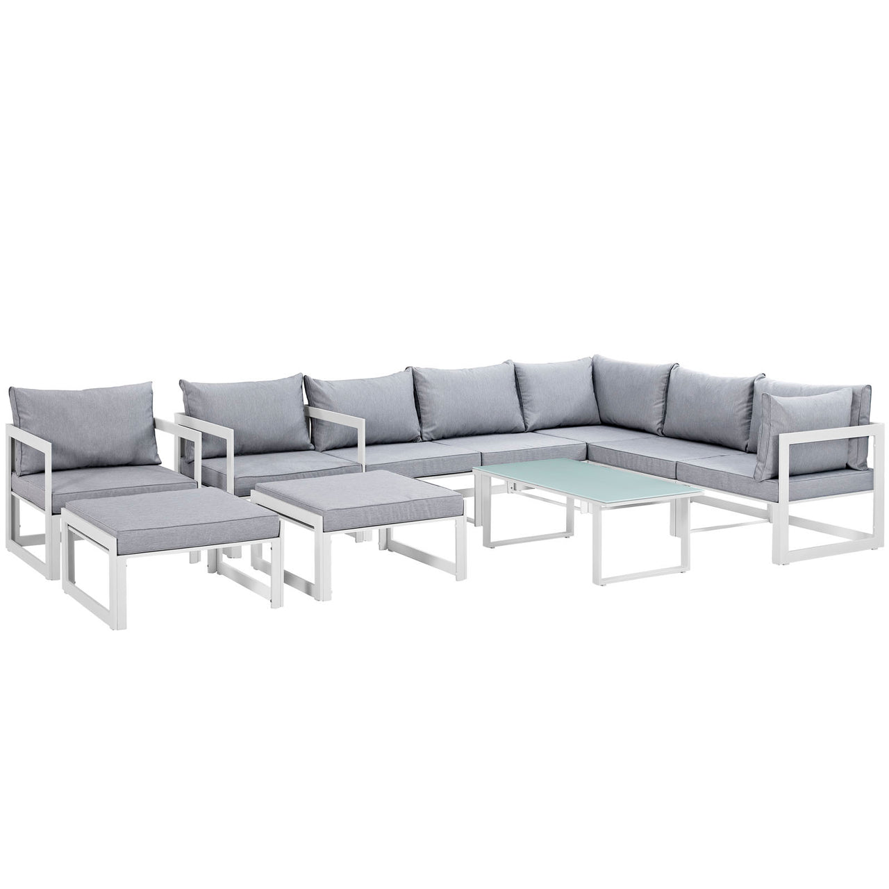 Fortuna 10 Piece Outdoor Patio Sectional Sofa Set, White & Gray