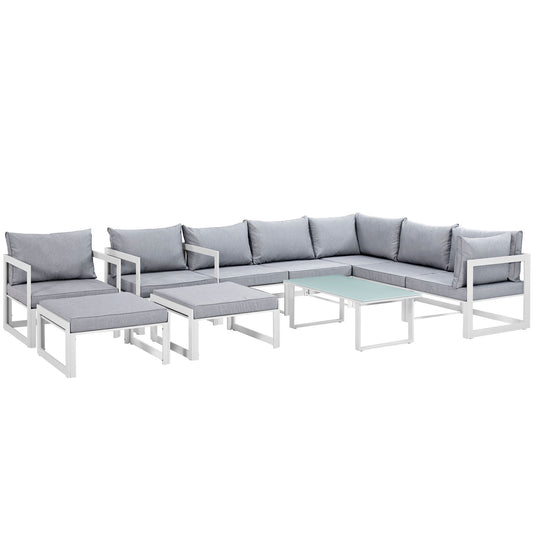 Treasure 10-Piece Alfresco Sectional Sofa Set, White & Gray