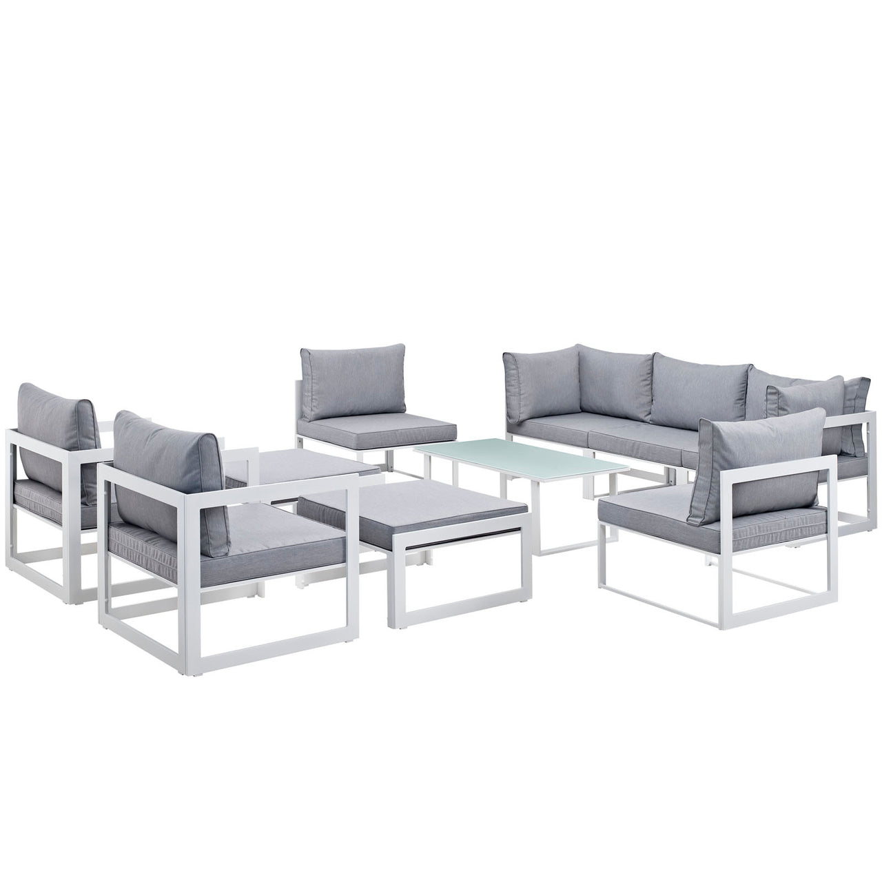 Fortuna 10 Piece Outdoor Patio Sectional Sofa Set, White & Gray
