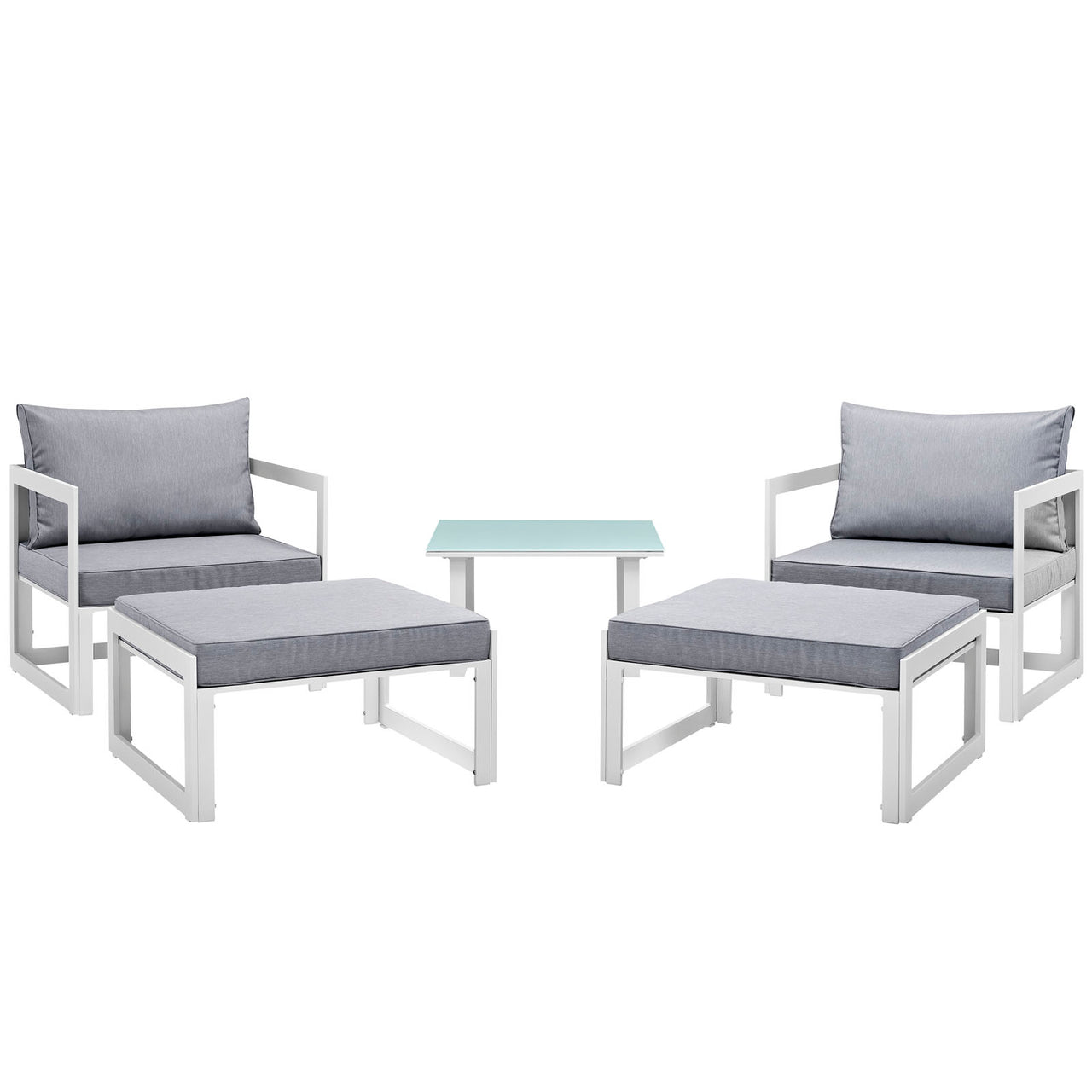 Fortuna 5 Piece Outdoor Patio Sectional Sofa Set, White & Gray