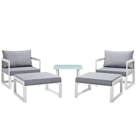 Treasure 5-Piece Alfresco Sectional Sofa Set, White & Gray