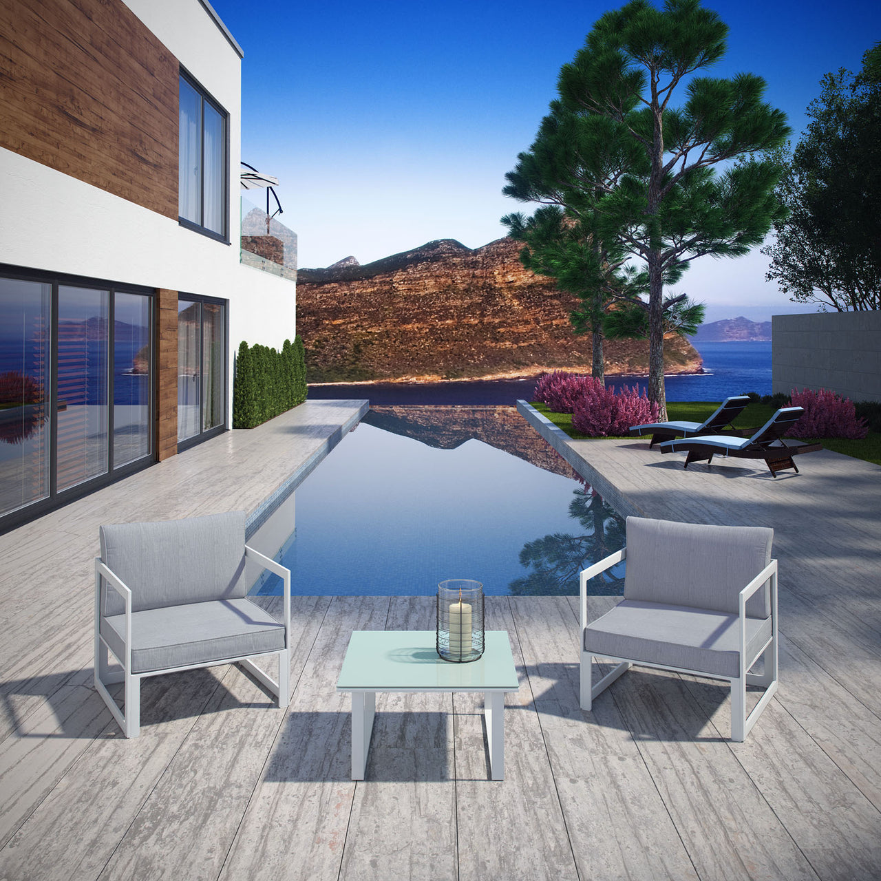 Treasure 3-Piece Alfresco Sectional Sofa Set, White & Gray