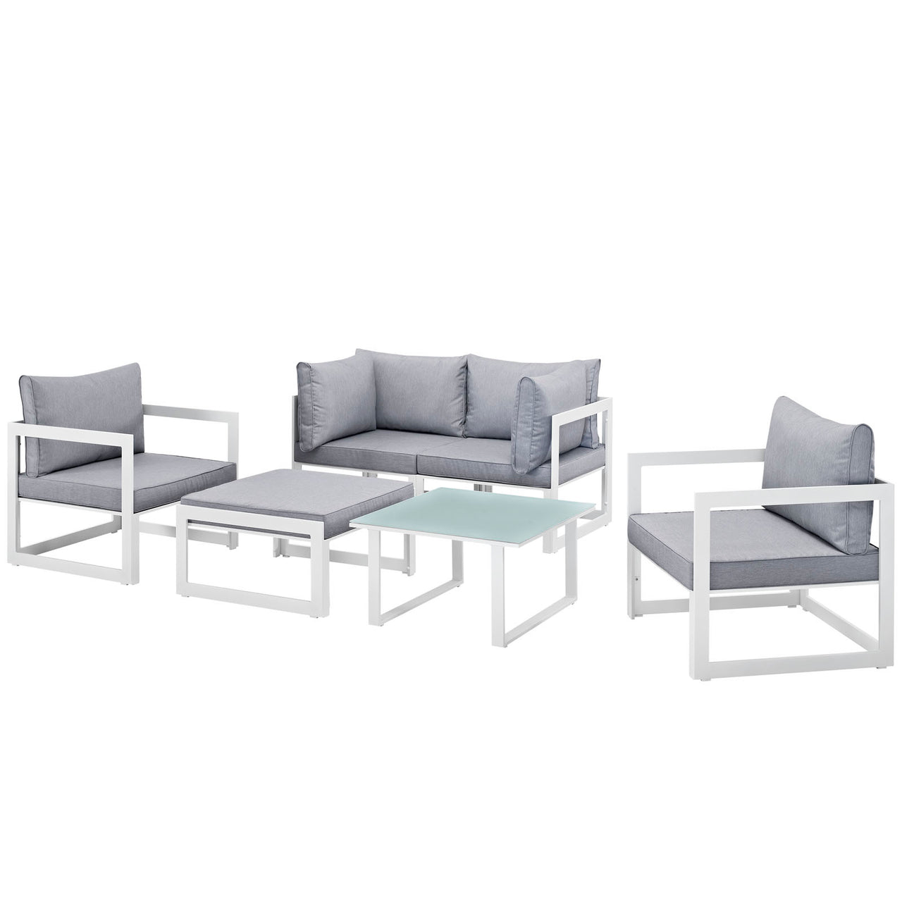 Treasure 6-Piece Alfresco Sectional Sofa Set, White & Gray