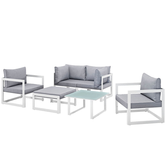 Treasure 6-Piece Alfresco Sectional Sofa Set, White & Gray