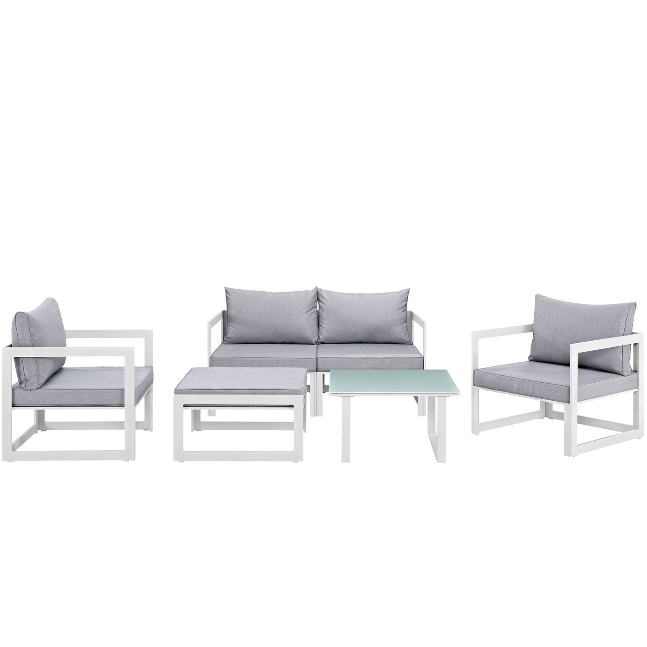Treasure 6-Piece Alfresco Sectional Sofa Set, White & Gray