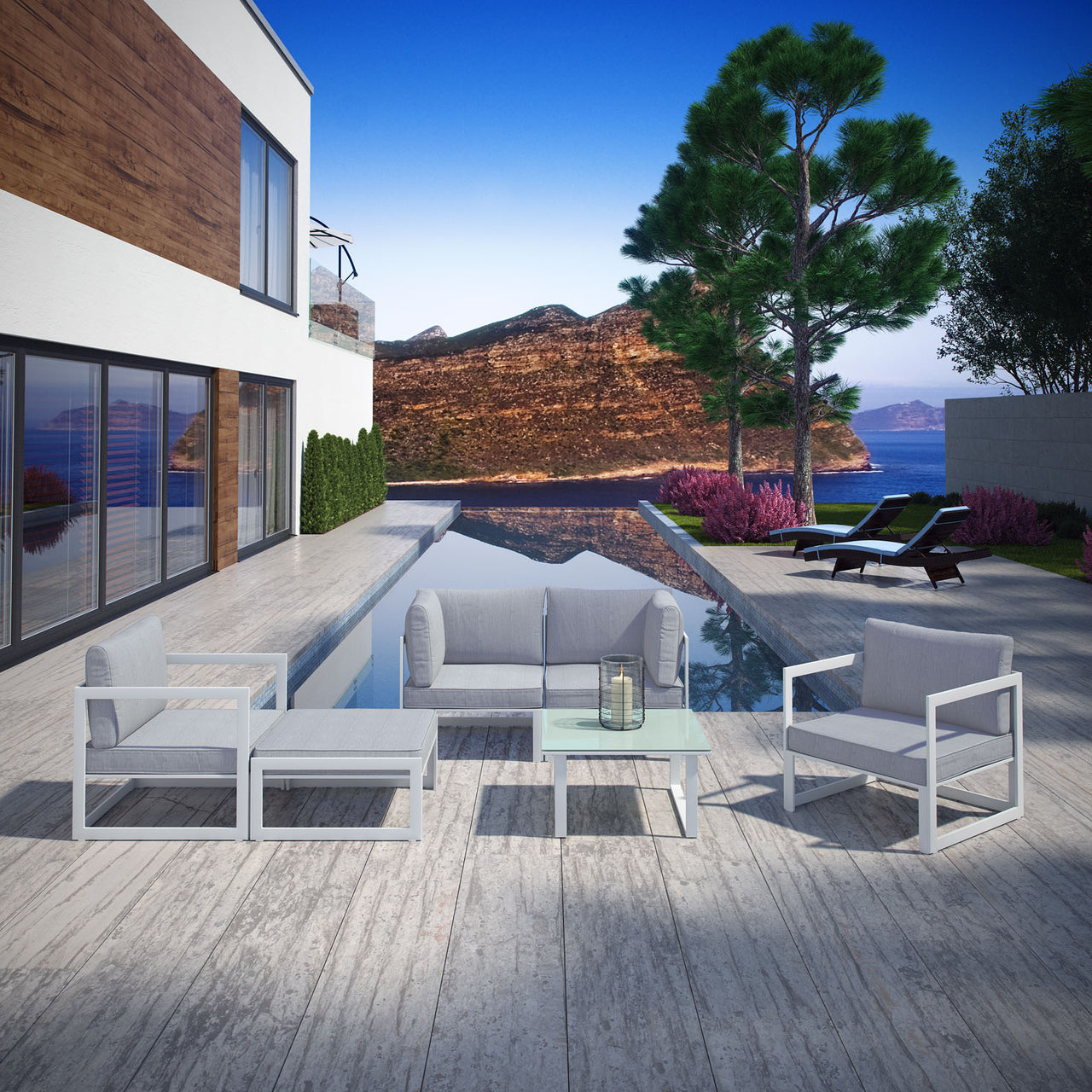 Treasure 6-Piece Alfresco Sectional Sofa Set, White & Gray