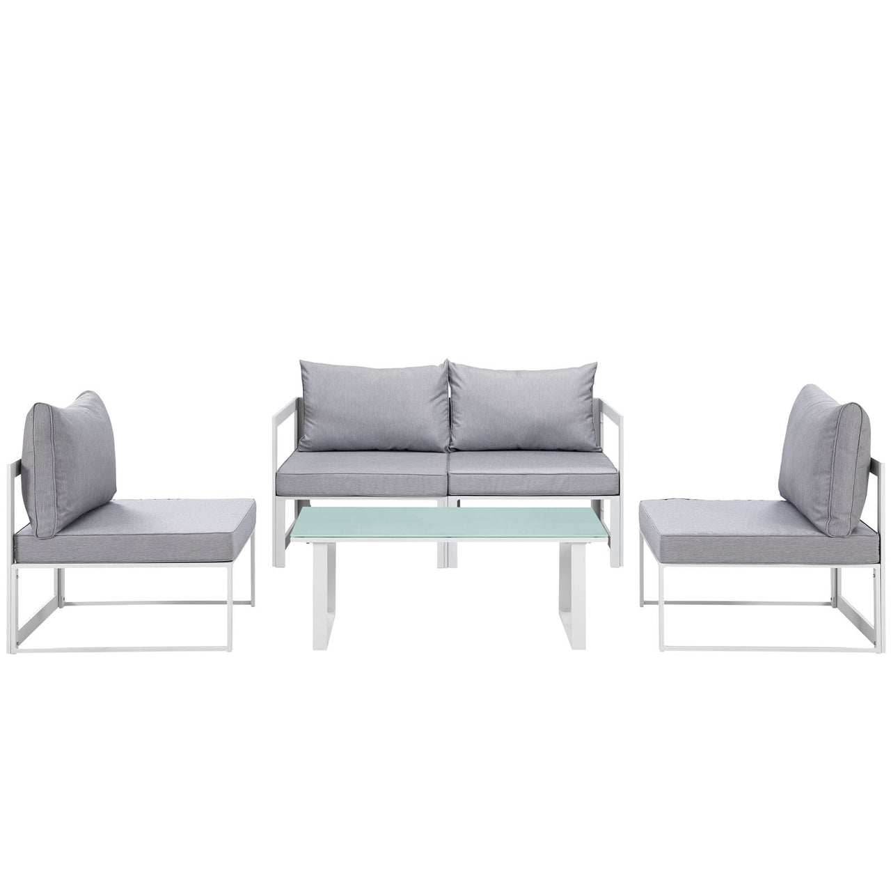 Fortuna 5 Piece Outdoor Patio Sectional Sofa Set, White & Gray