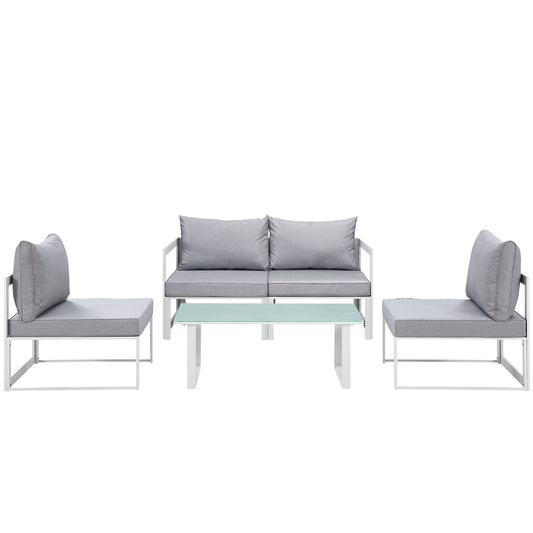 Treasure 5-Piece Alfresco Sectional Sofa Set, White & Gray
