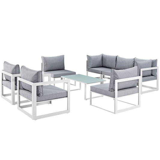 Treasure 8-Piece Alfresco Sectional Sofa Set, White & Gray