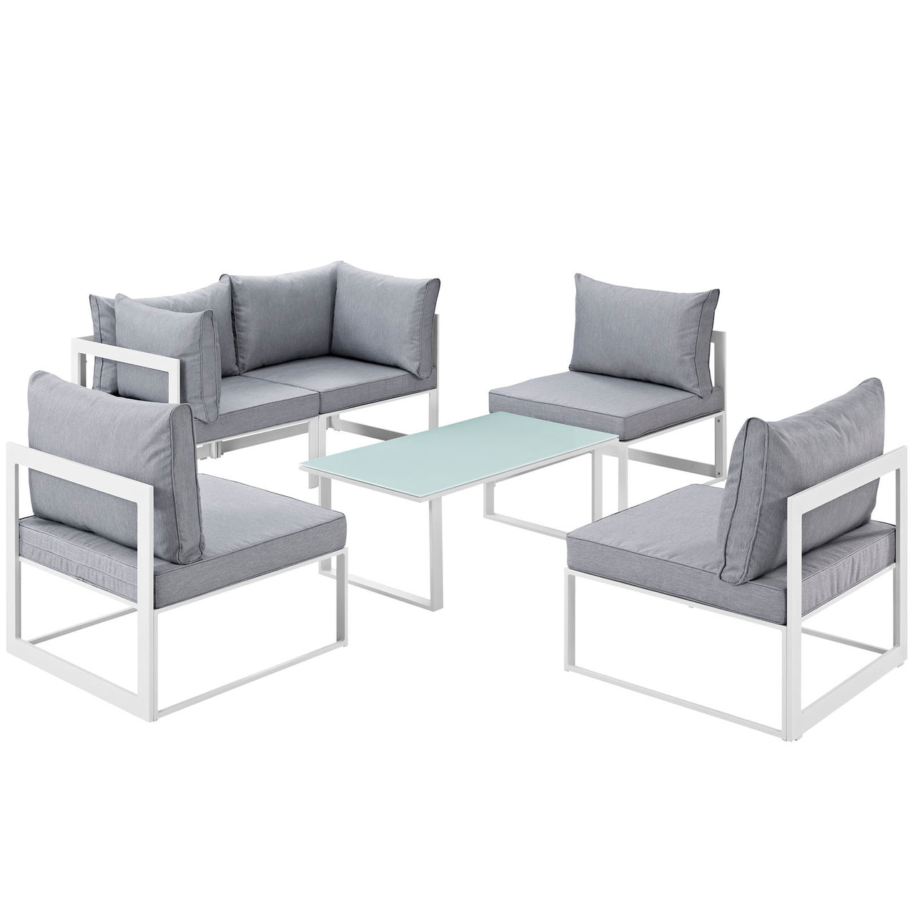 Fortuna 6 Piece Outdoor Patio Sectional Sofa Set, White & Gray