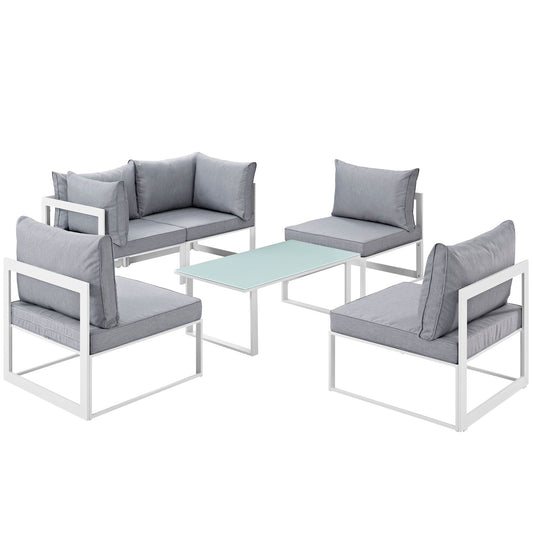 Treasure 6-Piece Alfresco Sectional Sofa Set, White & Gray