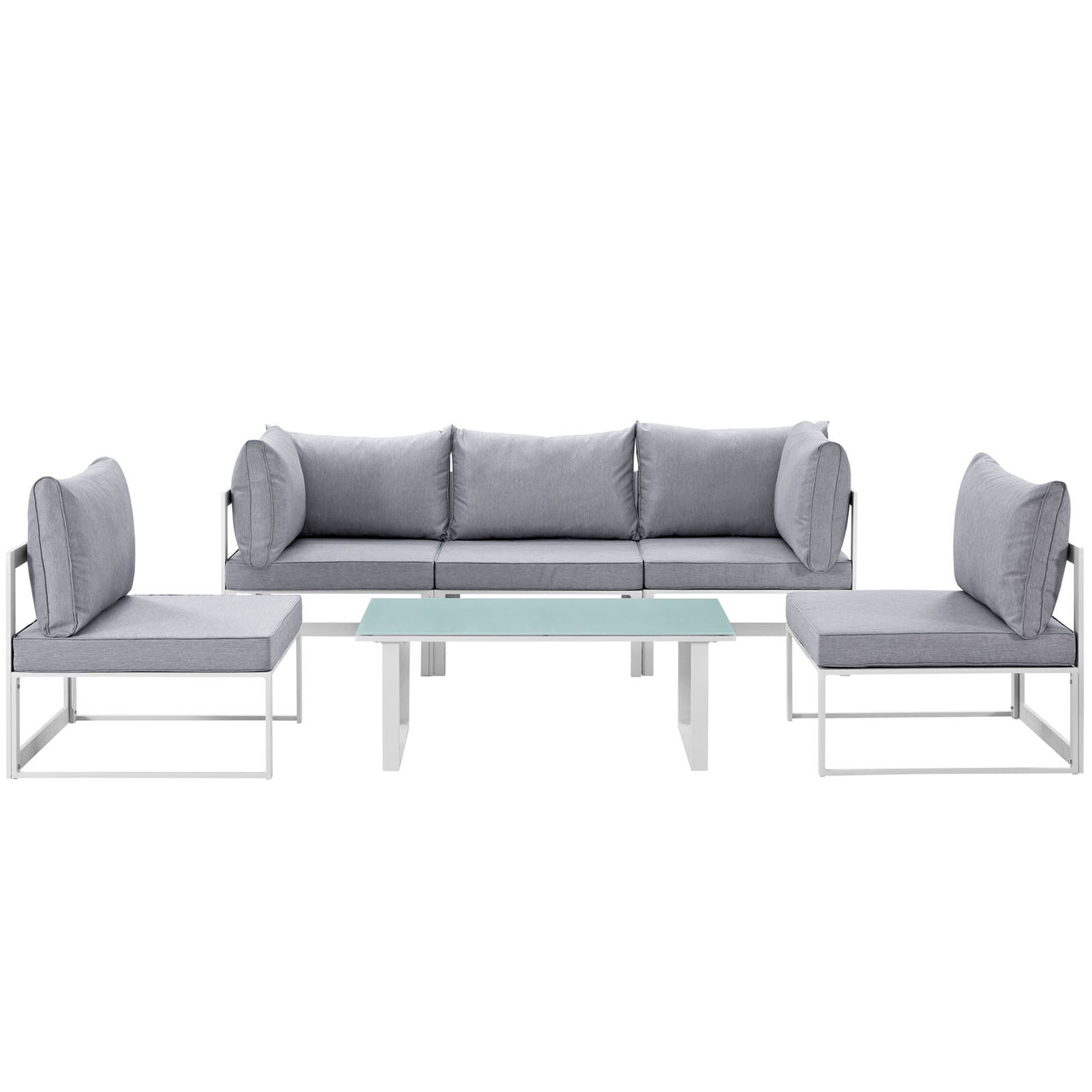 Fortuna 6 Piece Outdoor Patio Sectional Sofa Set, White & Gray