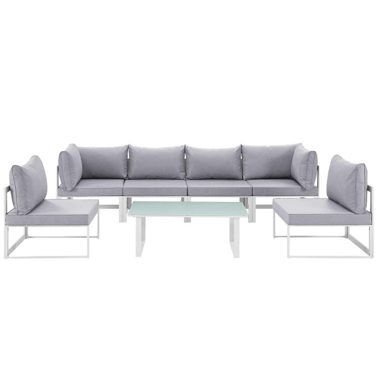 Fortuna 7 Piece Outdoor Patio Sectional Sofa Set, White & Gray