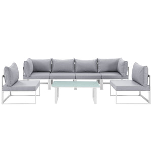 Fortuna 7 Piece Outdoor Patio Sectional Sofa Set, White & Gray