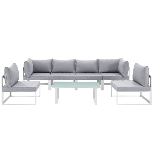 Treasure 7-Piece Alfresco Sectional Sofa Set, White & Gray