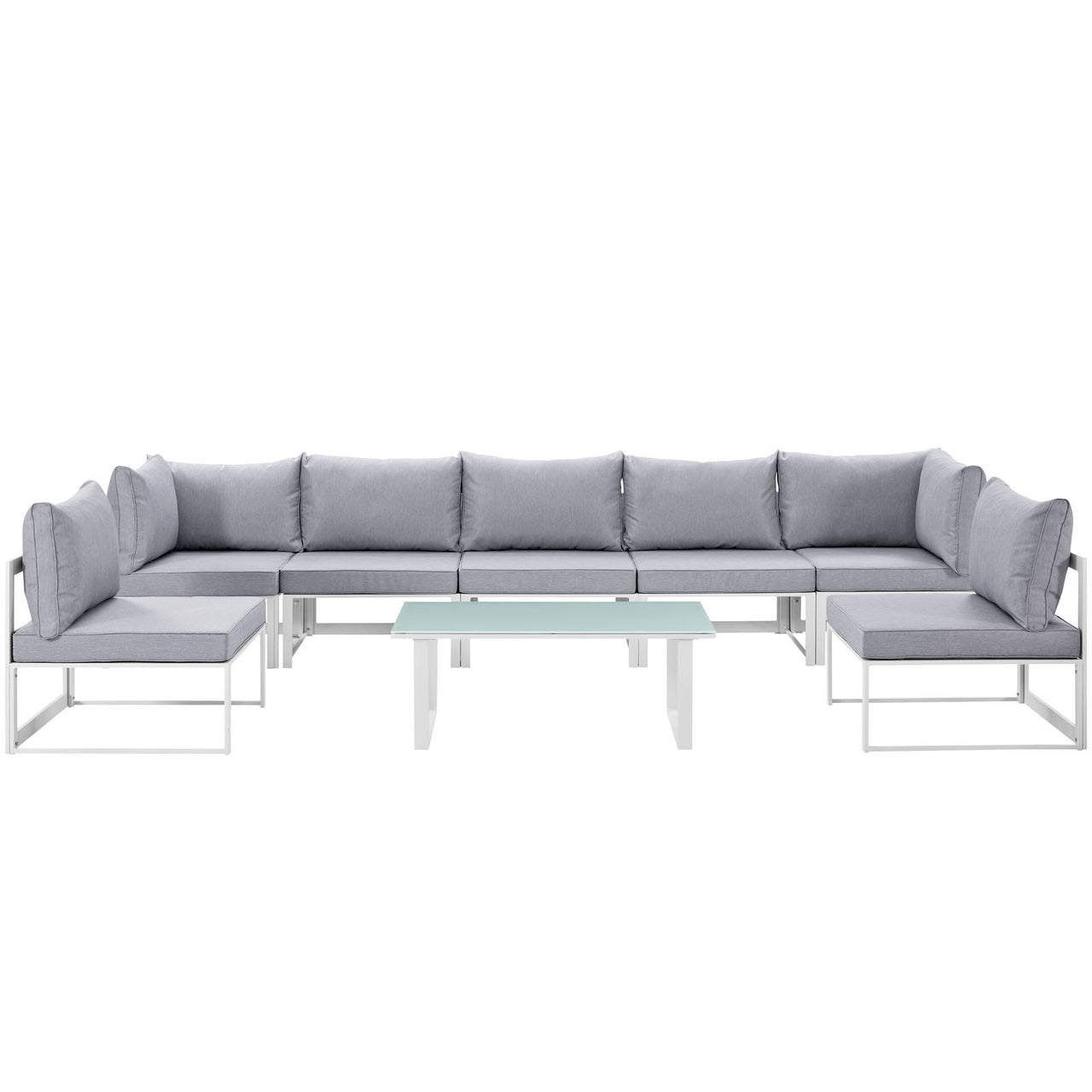Fortuna 8 Piece Outdoor Patio Sectional Sofa Set, White & Gray