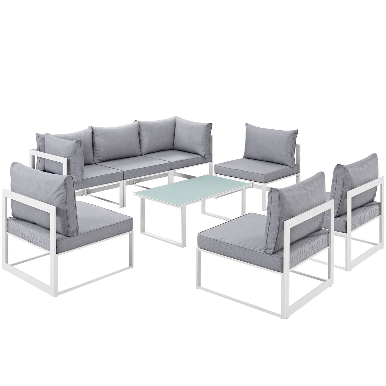 Fortuna 8 Piece Outdoor Patio Sectional Sofa Set, White & Gray