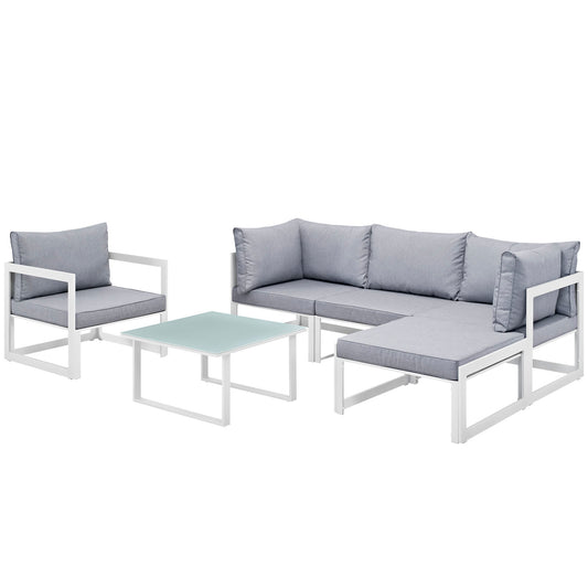Treasure 6-Piece Alfresco Sectional Sofa Set, White & Gray