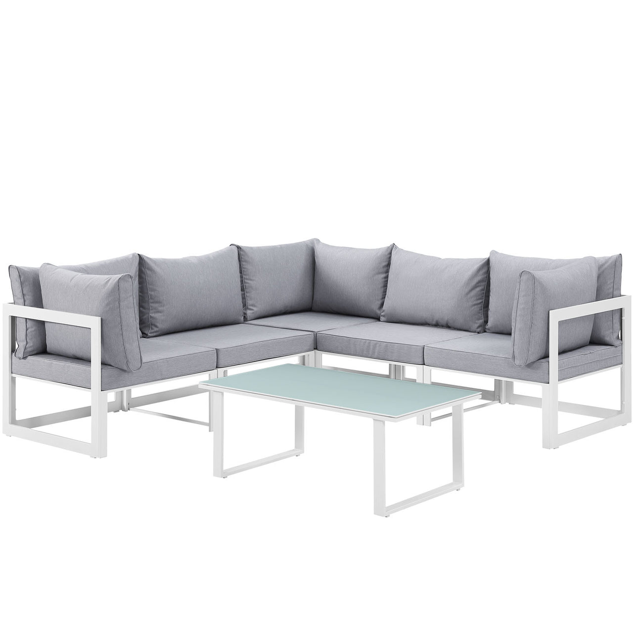 Fortuna 6 Piece Outdoor Patio Sectional Sofa Set, White & Gray