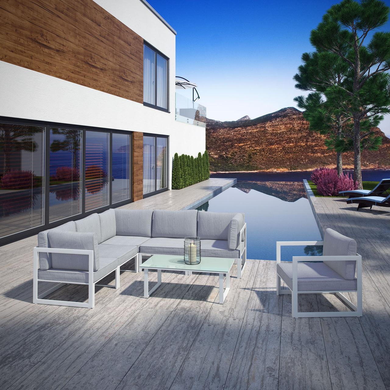 Treasure 7-Piece Alfresco Sectional Sofa Set, White & Gray