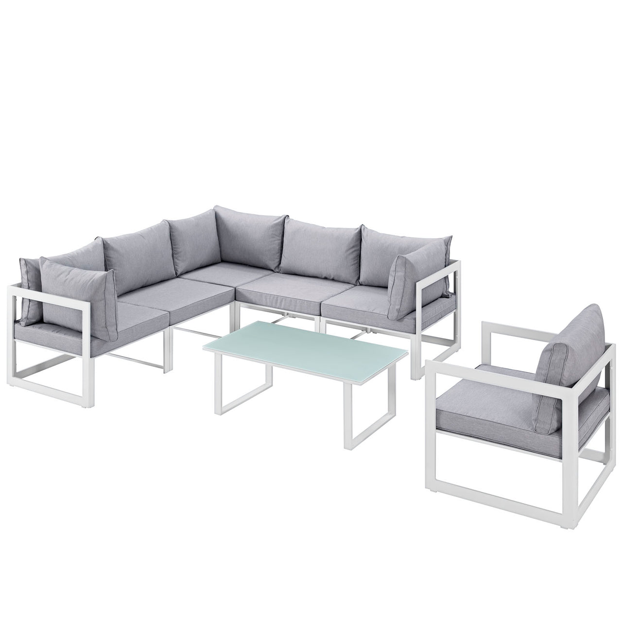 Treasure 7-Piece Alfresco Sectional Sofa Set, White & Gray