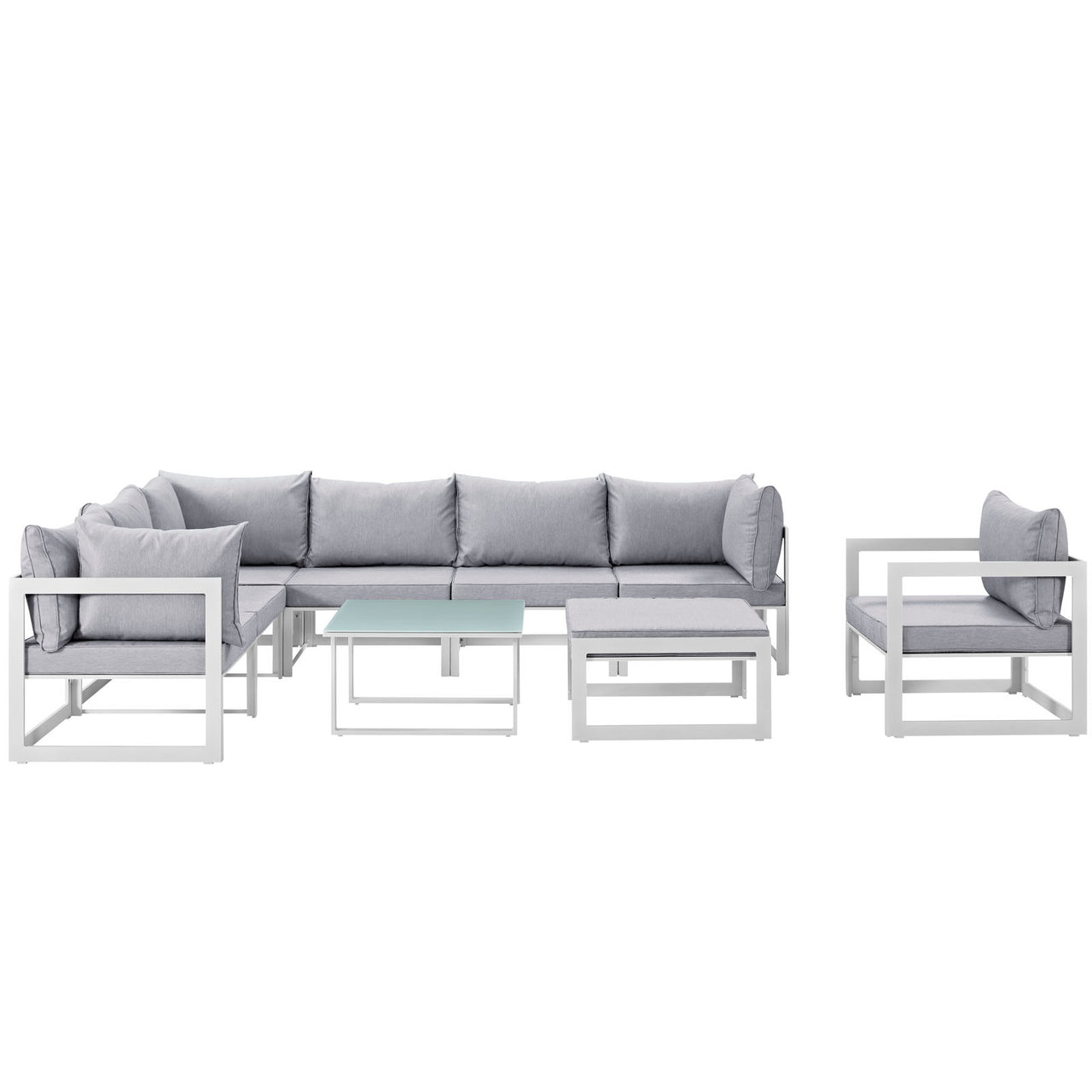 Treasure 9-Piece Alfresco Sectional Sofa Set, White & Gray