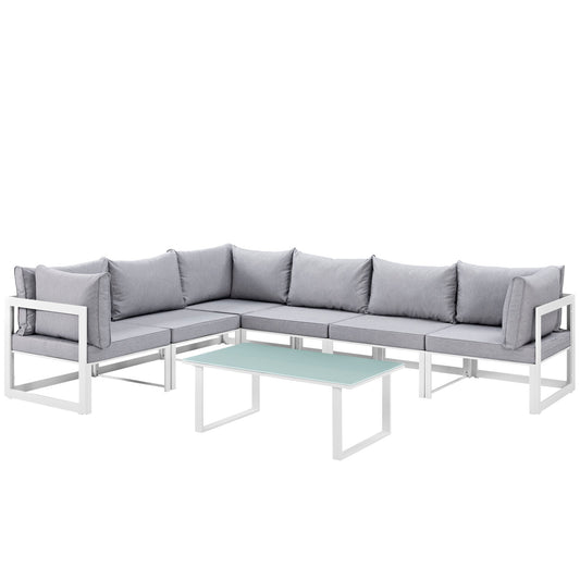 Treasure 7-Piece Alfresco Sectional Sofa Set, White & Gray