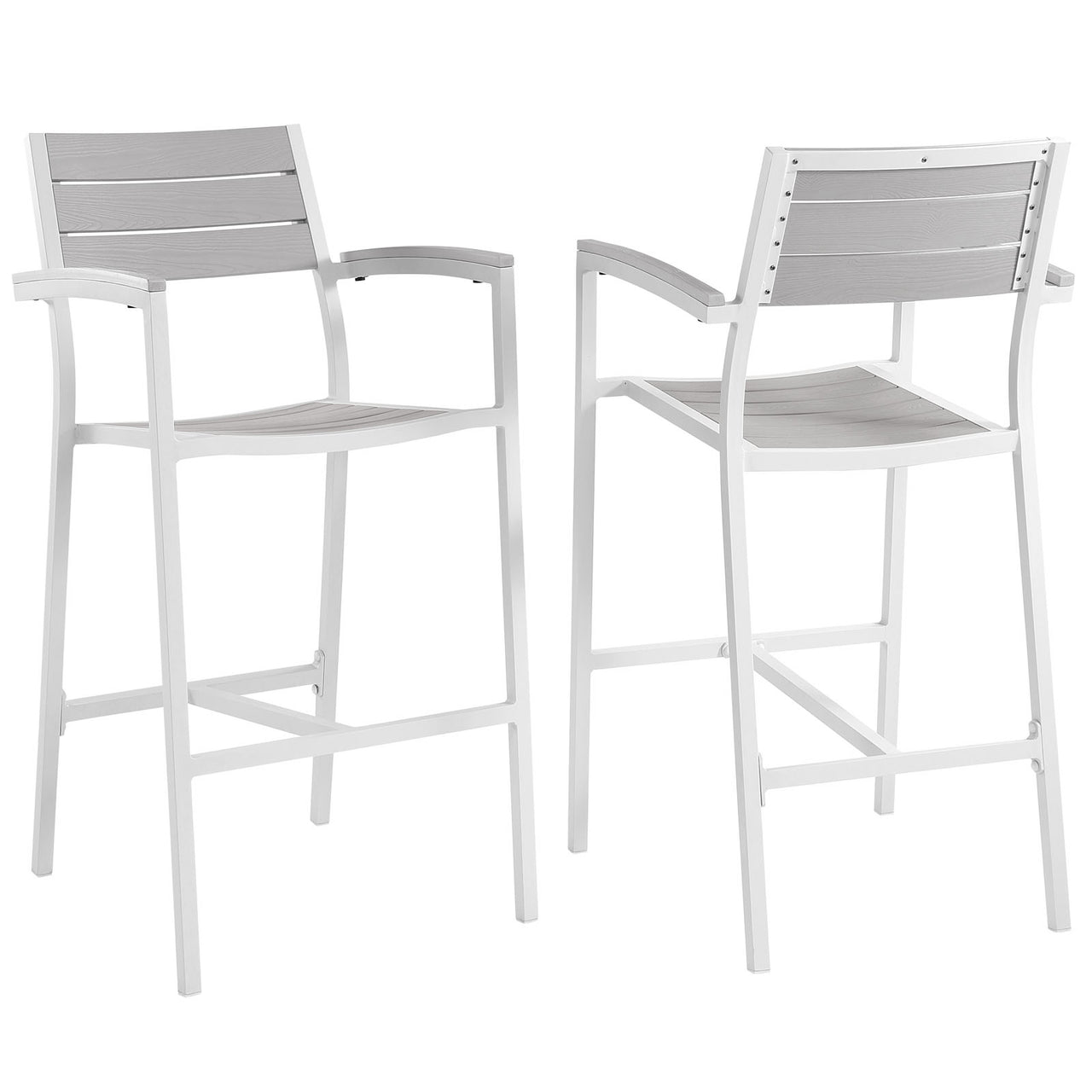 Maine Outdoor Patio Bar Stool Set of 2, White & Light Gray