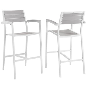 Maine Outdoor Patio Bar Stool Set of 2, White & Light Gray