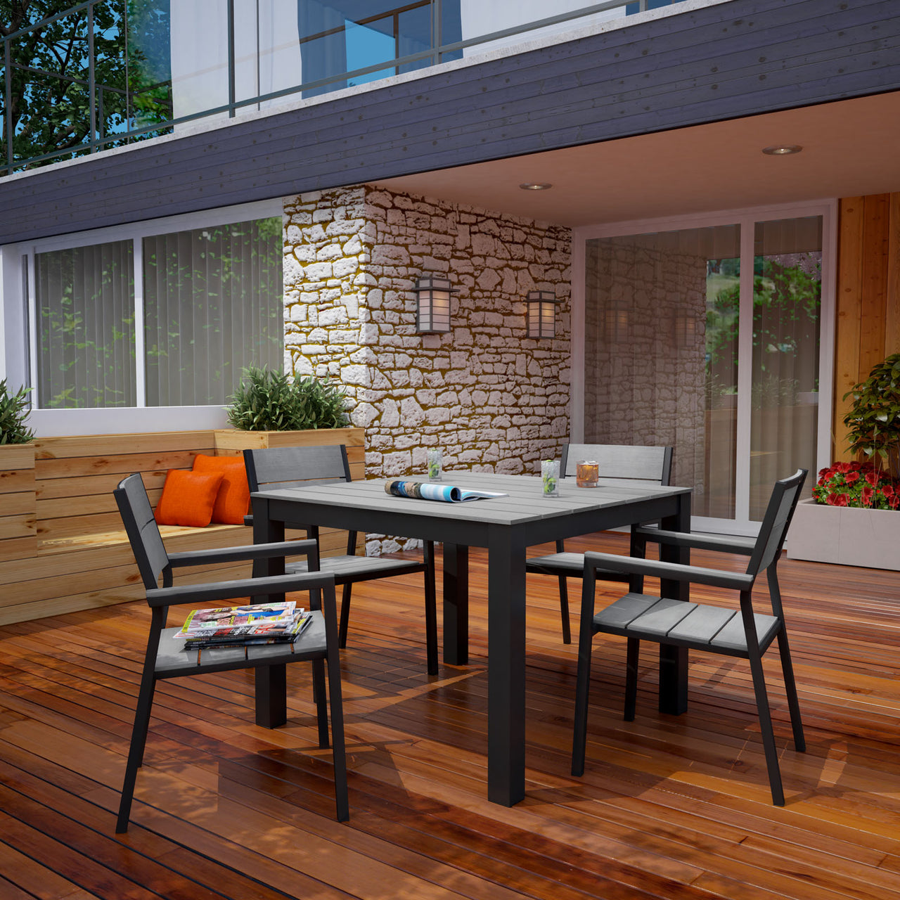 Seaboard 5-Piece Alfresco Dining Set, Brown & Gray