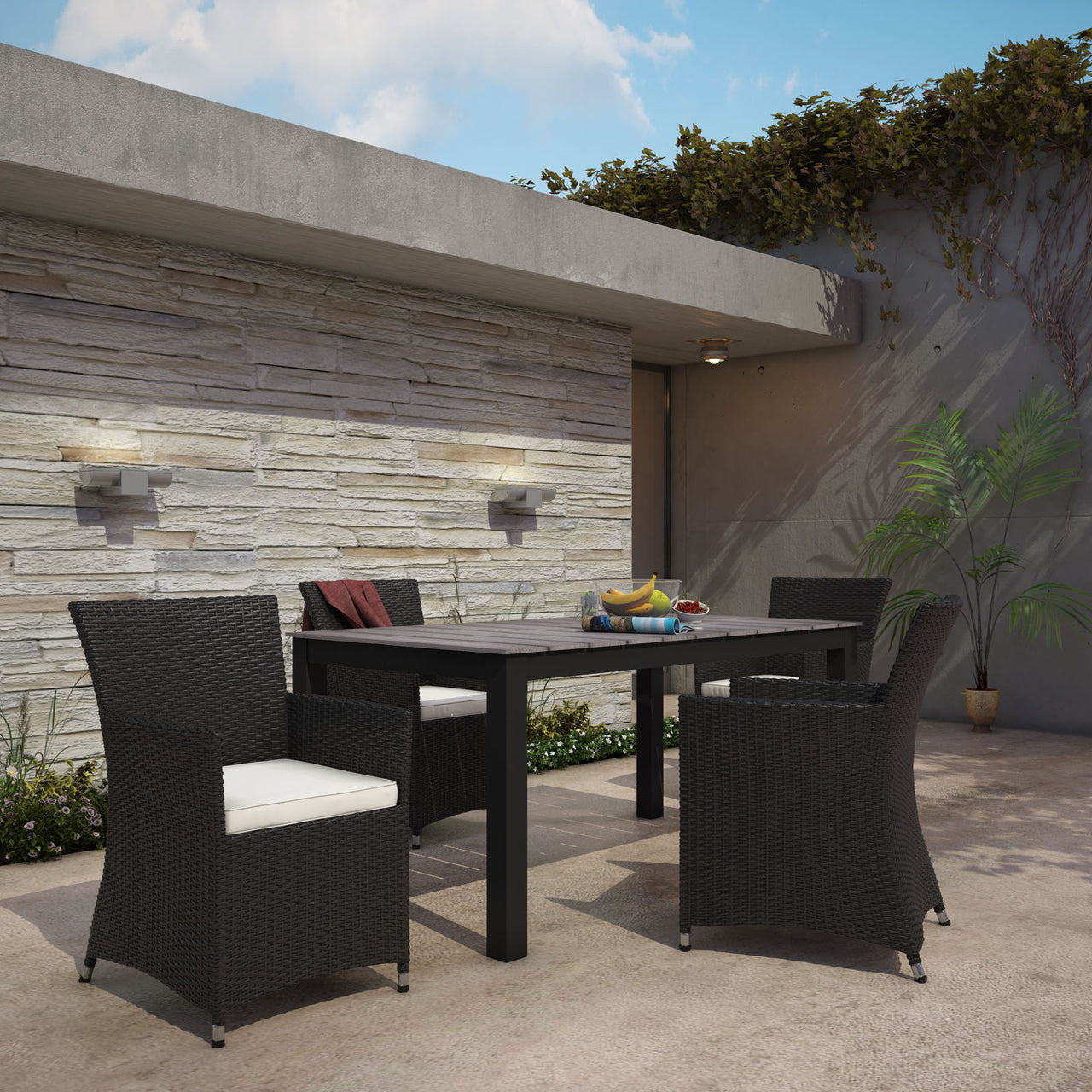 Intersect 5-Piece Alfresco Dining Set, Brown & White