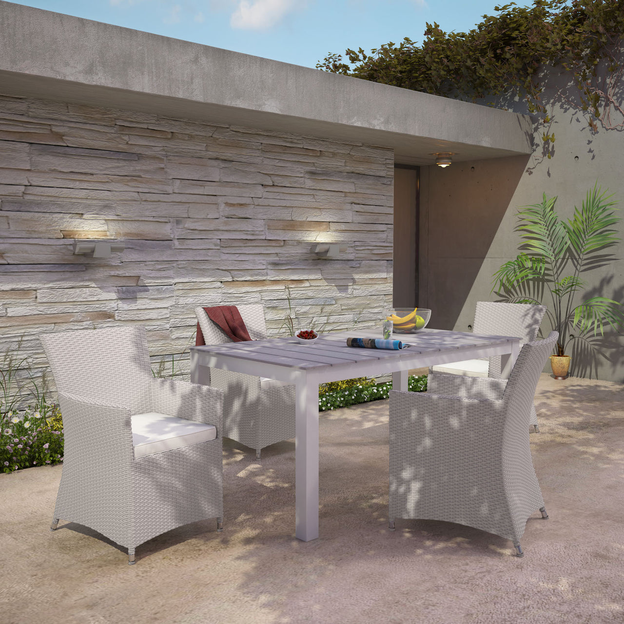 Intersect 5-Piece Alfresco Dining Set, Gray & White