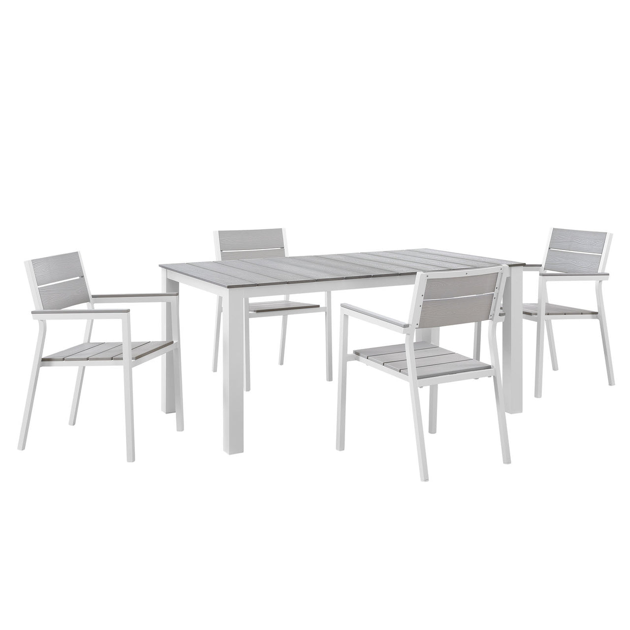 Maine 5 Piece Outdoor Patio Dining Set, White & Light Gray