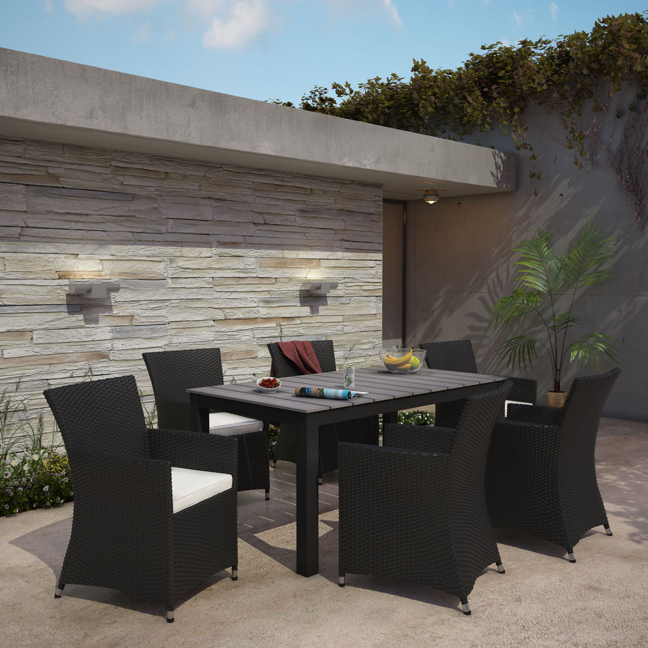 Junction 7 Piece Outdoor Patio Dining Set, Brown & White