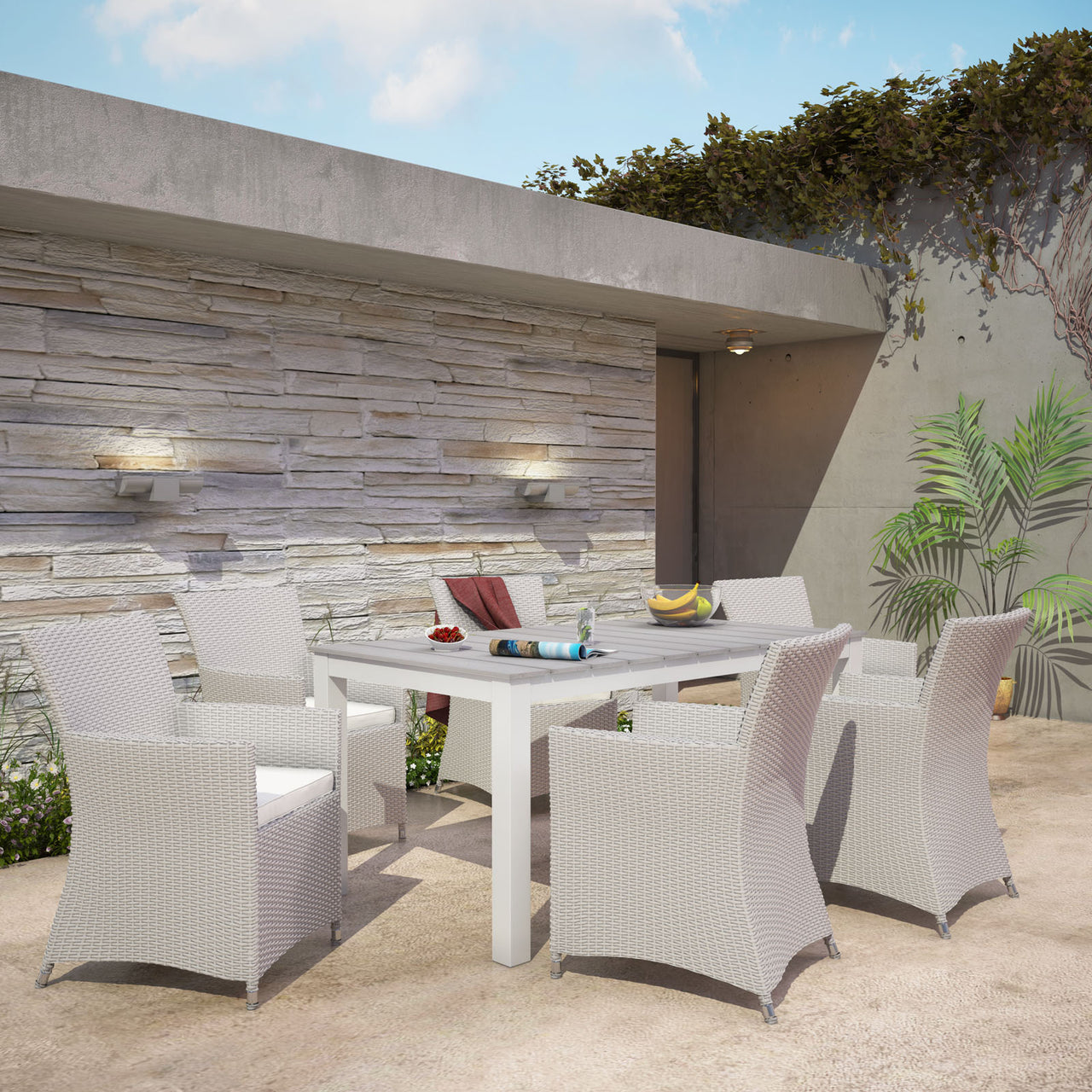 Intersect 7-Piece Alfresco Dining Set, Gray & White