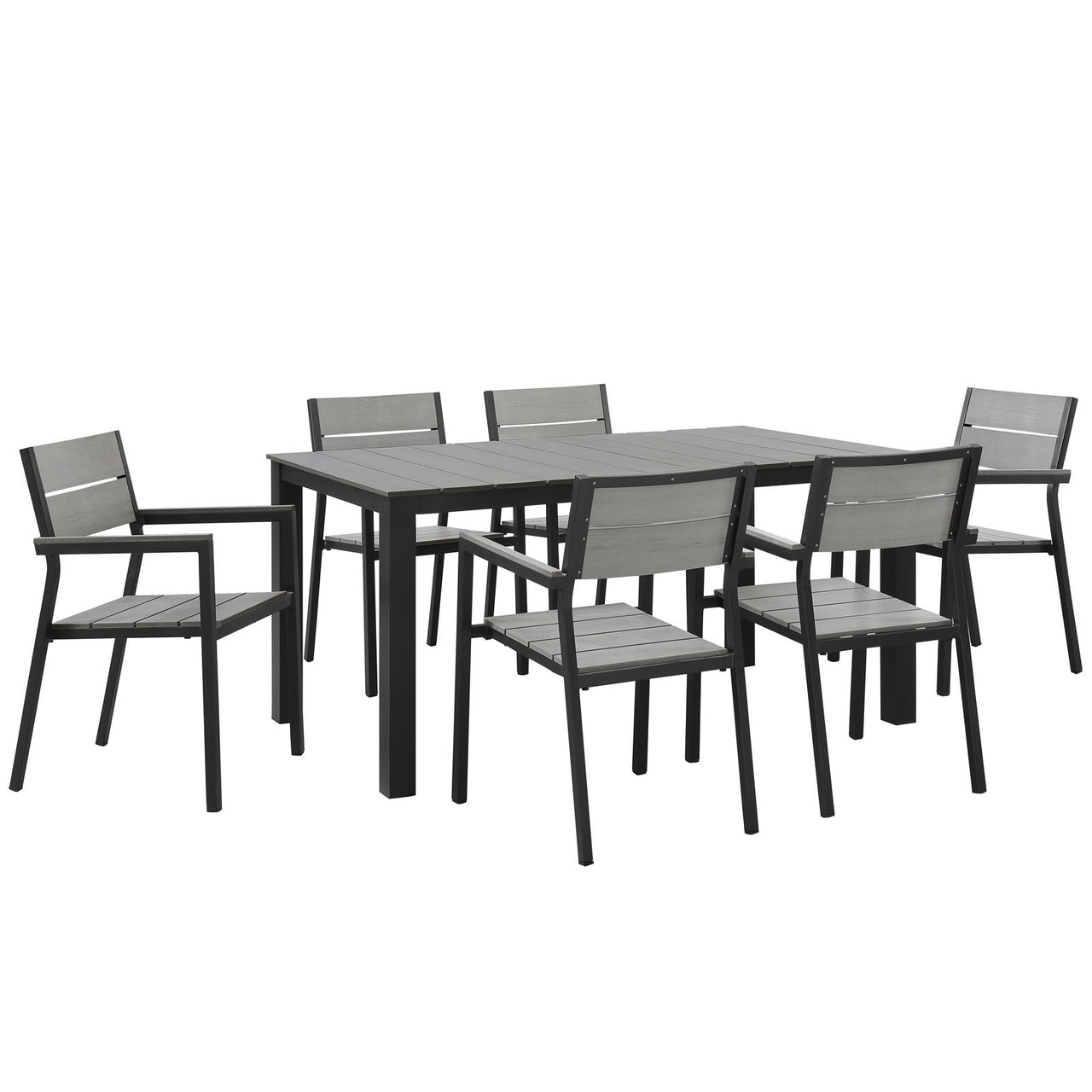 Maine 7 Piece Outdoor Patio Dining Set, Brown & Gray