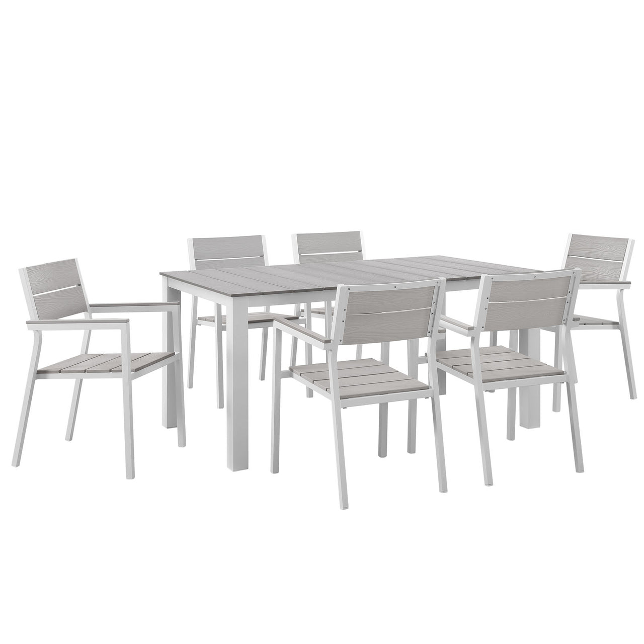 Maine 7 Piece Outdoor Patio Dining Set, White & Light Gray