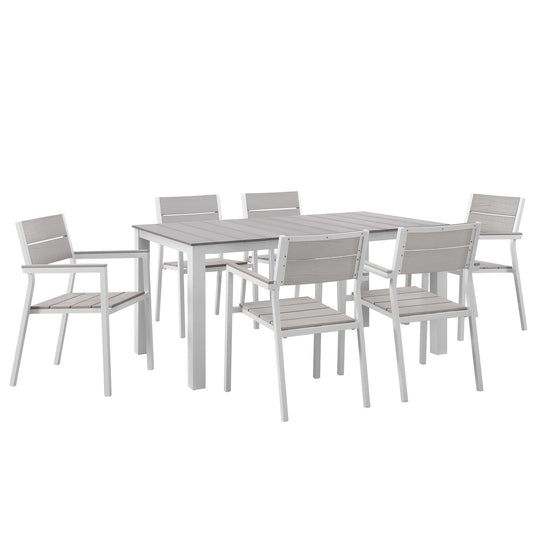 Seaboard 7-Piece Alfresco Dining Set, White & Light Gray
