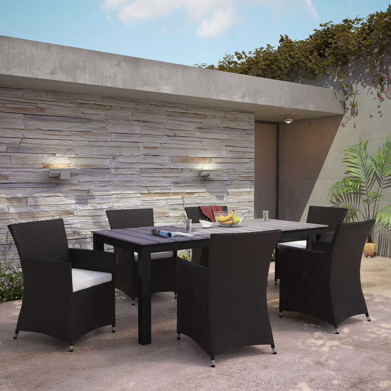 Junction 7 Piece Outdoor Patio Dining Set, Brown & White