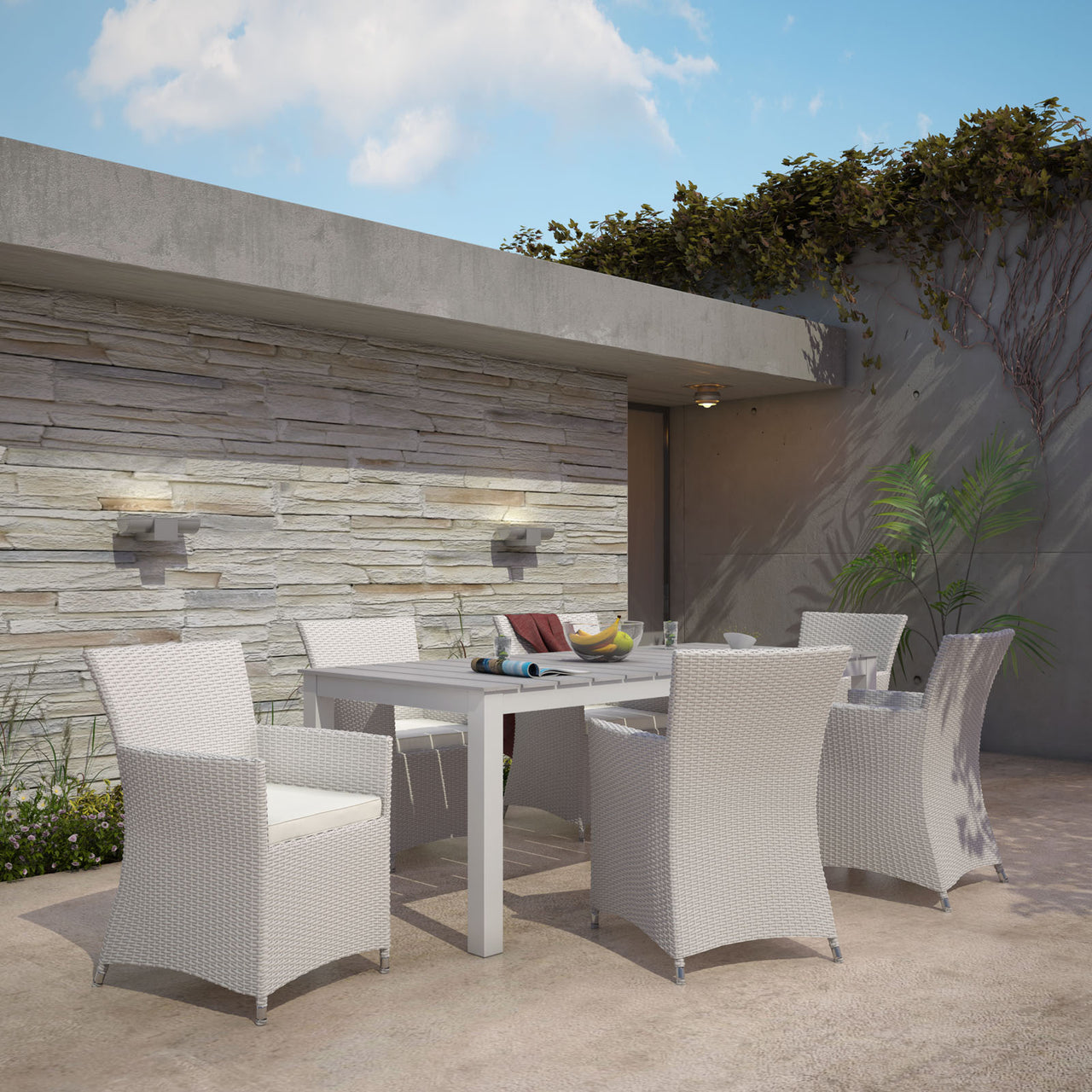 Intersect 7-Piece Alfresco Dining Set, Gray & White
