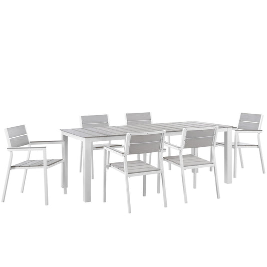 Seaboard 7-Piece Alfresco Dining Set, White & Light Gray