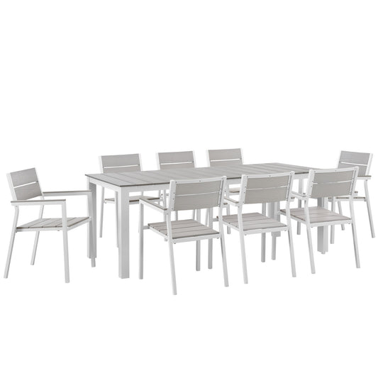 Seaboard 9-Piece Alfresco Dining Set, White & Light Gray